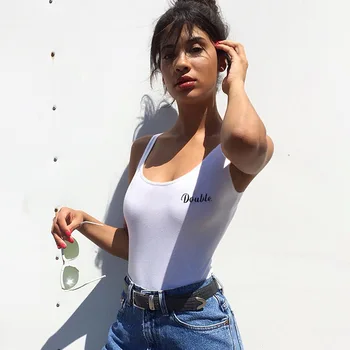 

BONJEAN Bodysuit Strappy White Sexy letter Bodysuit For Women Summer 2020 Sleeveless Leisure black Top Female