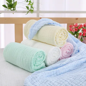 

6 Layers Newborn Baby Plain Cotton Blankets Muslin Swaddle Baby Wrap Stroller Sheet Bath Towel Blanket