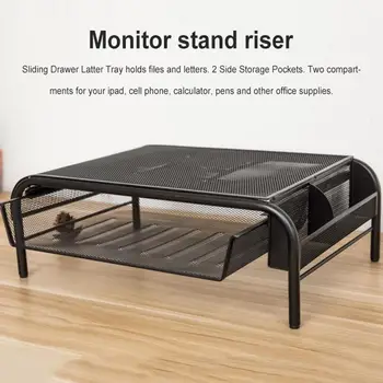 

Monitor Stand Riser Mesh Metal Desktop For Computer Laptop TV Printer With With Pull Out Drawer For Desktop Storage Organizer