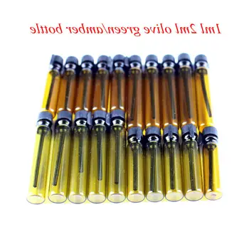 

100pcs/lot 1ML 2ML Olive Green / Amber Travel Glass Perfume Bottle For Essential Oils Empty Cosmetic Trial Thin Glass Bottle
