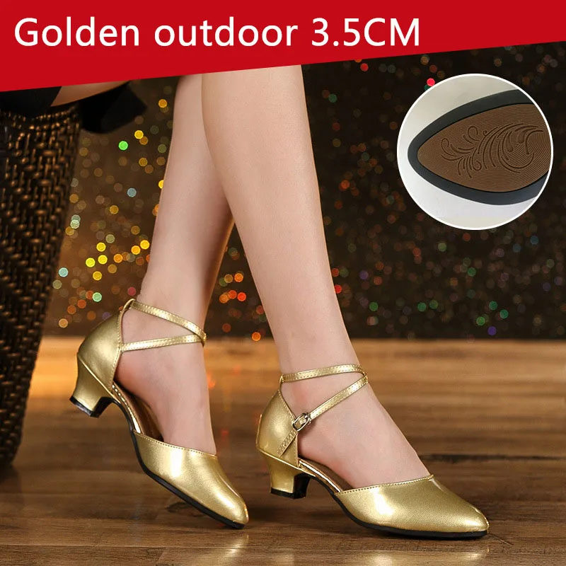 Gold outdoor 3.5cm Женская обувь для латинских танцев; zapato BAILE latino mujer; профессиональная обувь для латинских танцев; Современная танцевальная обувь; женская танцевальная обувь с мягкой подошвой - Цвет: Gold outdoor 3.5cm