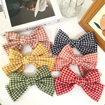 

INS South Korea Big Bow Barrettes Retro Plaid Spring Clip Candy Sweet Headdress Hair Accessories Female Wholesale
