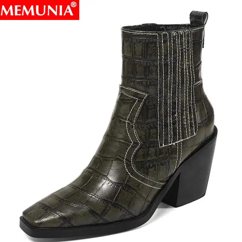 

MEMUNIA Plus size 34-43 New women boots square toe square high heels stretch high quality autumn winter boots ladies short shoes