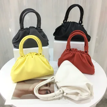 

Soft Leather Cloud Dumplings Bag Autumn winter New Portable Pleated Lady Handbags Evening Clip messenger bag