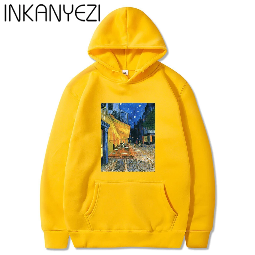 

2020 Winter oil painting new yellow hoodie Girls Print Long Sleeve Sweatshirts kawayi street woman clothes Female Harajuku