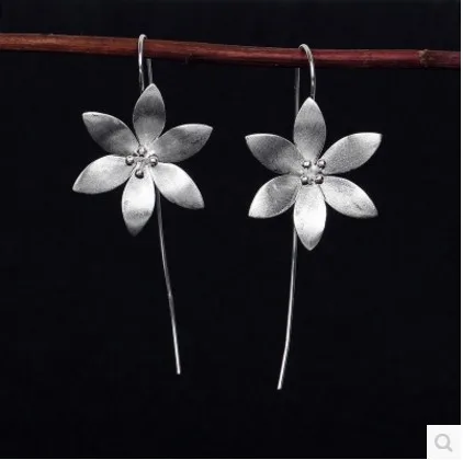 Симпатичные женские цветок лотоса Handmae серьги 925 пробы Серебряные вечерние этнические сережки в виде капелек серьги для невесты для Для женщин