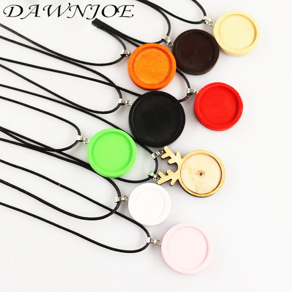 DAWNJOE 10pcs/lot 20/25/30 mm Wood Cabochon Tray Blank Base DIY Making Necklace Photo Frame Pendant Jewelry Finding