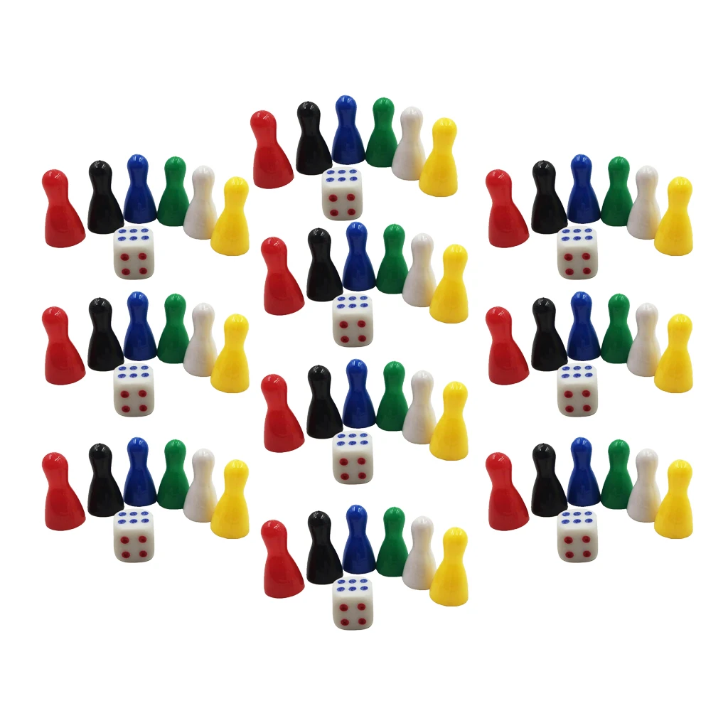60 Pcs 25 mm Vintage Replacement Plastic Game Pieces Chessman and 10 Pcs Dice Kids Toys