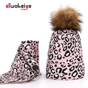 

2019 Winter Fashion Retro Ladies Raccoon Fur pom poms Knit Beanie Hat Scarf Sets Women Thick Warm Soft Cap Female Bonnet Cotton