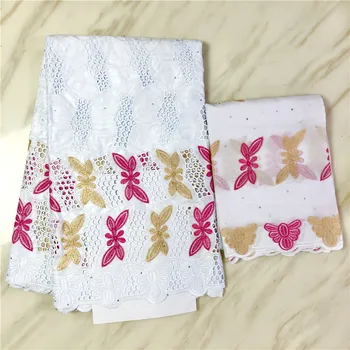 

Latest Africa Lace Fabric Embroidered Bazin Riche with Lace For Women Clothes 5 Yards+2 Yards Cotton Tulle Lace