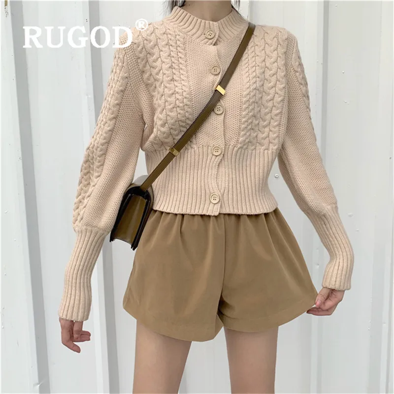 RUGOD New Women Knitted Cardigan Korean Chic Vintage Stylish Short Sweater Coat O-neck Long Sleeves Slim Autumn Coat Female