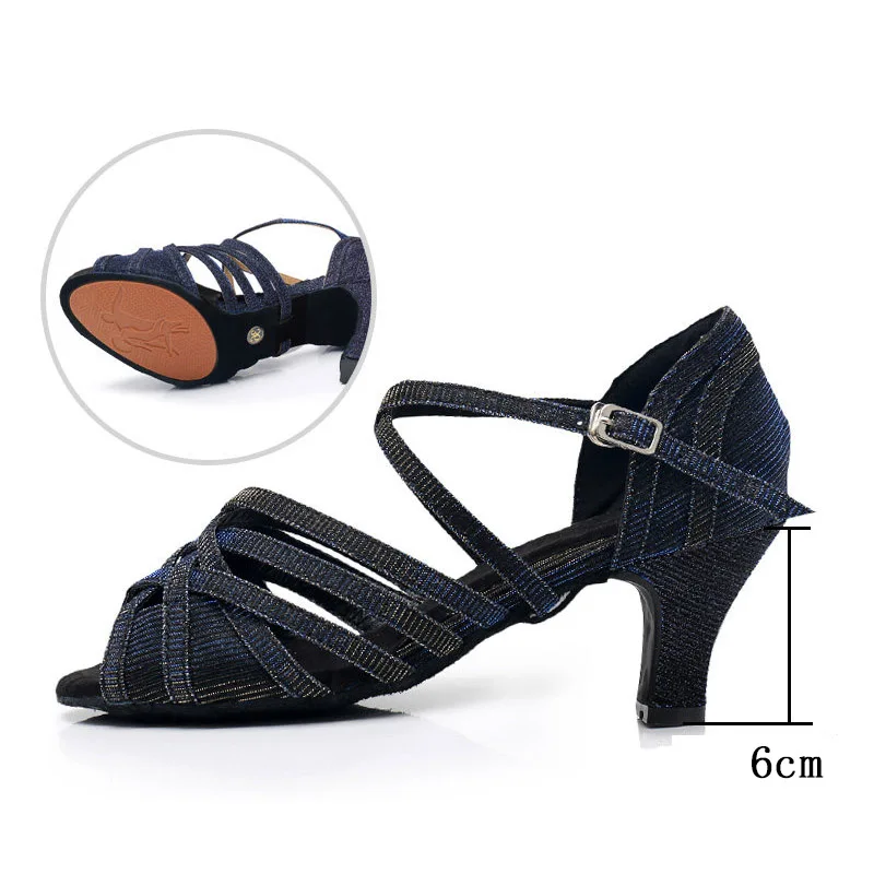Для женщин профессиональная танцевальная обувь для бального зала танцевальная обувь Для женщин ча-ча, сальсы и латинских танцев обувь Обувь на высоком каблуке 5/6/8 см - Цвет: Black 6cm B