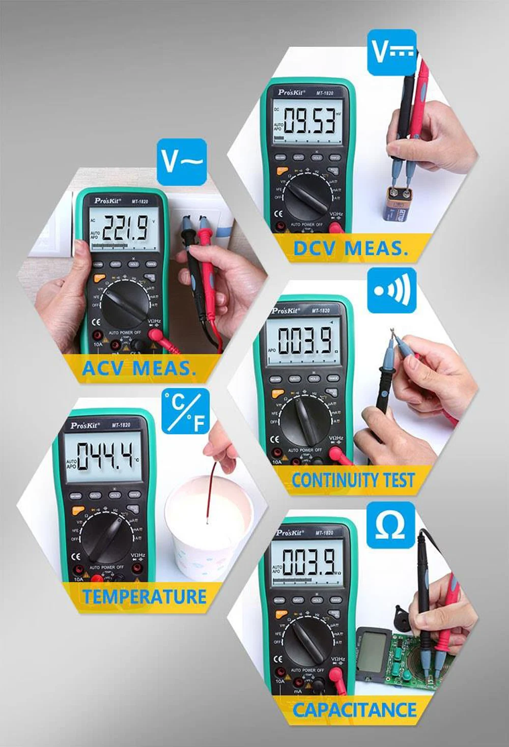 Pro'sKit MT-1820 цифровой многофункциональный цифровой мультиметр Высокая точность бытовой электрический ремонт USB Анти-сжигание мультиметр