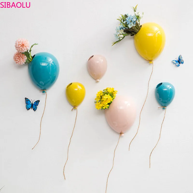 Creative Ceramic Balloon Wall Hanging Flower Pot Children Room Wall Hanging Vase Home Wall Decoration