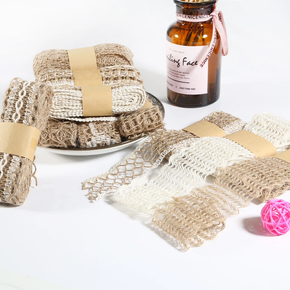 

2Meter Jute Burlap Ribbon Natural Hollow Out Hemp Ribbon Braided Rope DIY Material Wedding Party Crafts Decorative Gift Warrping