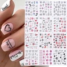 12pcs Valentines Manicure Love Letter Flower Sliders for Nails Inscriptions Nail Art