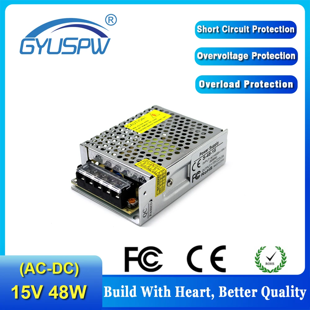 DC15V 3.2A 48W импульсный источник питания трансформатор 100 240V AC к DC UPS для электронного