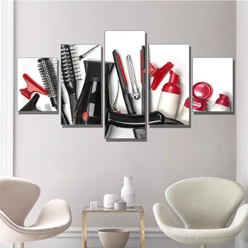 Billige Leinwand Malerei Friseur Bild Für Schönheit Salon Home Decor Moderne 5 Pcs Wand Kunst Bild Für Wohnzimmer Drucken Und Poster