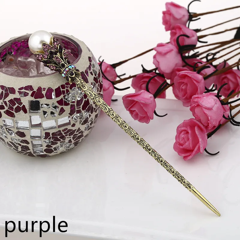 Винтажные заколки для волос с искусственным жемчугом заколка со стразами аксессуары для волос ювелирные изделия - Цвет: purple
