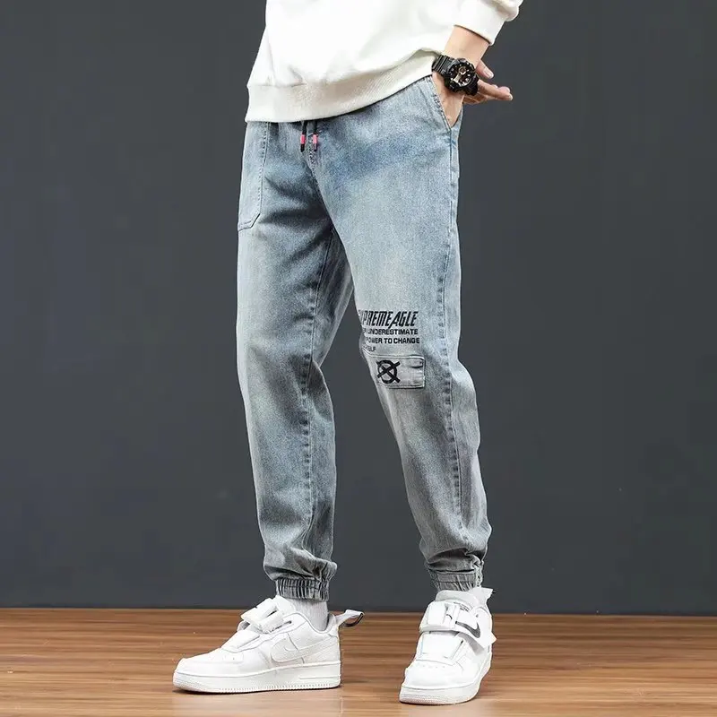 ICCLEK 2021 Fall Jeans Men's Bunch Pants Men's Casual Pants Fashion Denim Long Pants Ripped Jeans for Men  Men Skinny Jeans