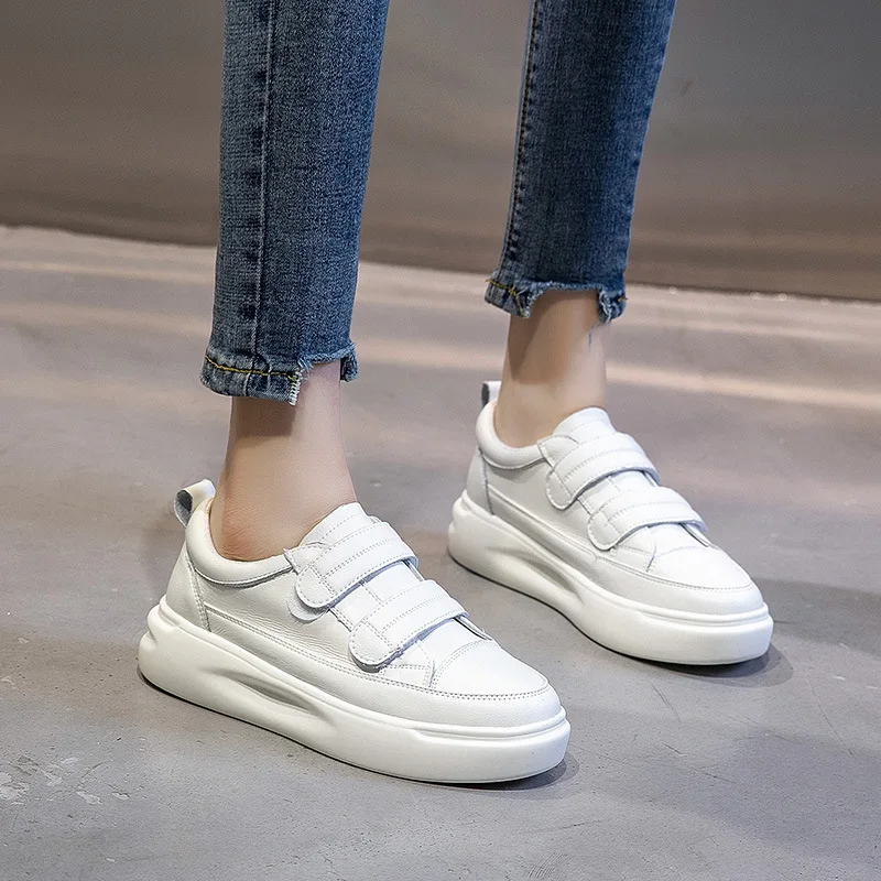 Echt Leer Klittenband Schoenen Voor Vrouwen Comfortabele Solf Zool  Wandelschoenen Dames Wit Sneakers Loafers Zapatos De Mujer YE16|Sneakers  voor vrouwen| - AliExpress