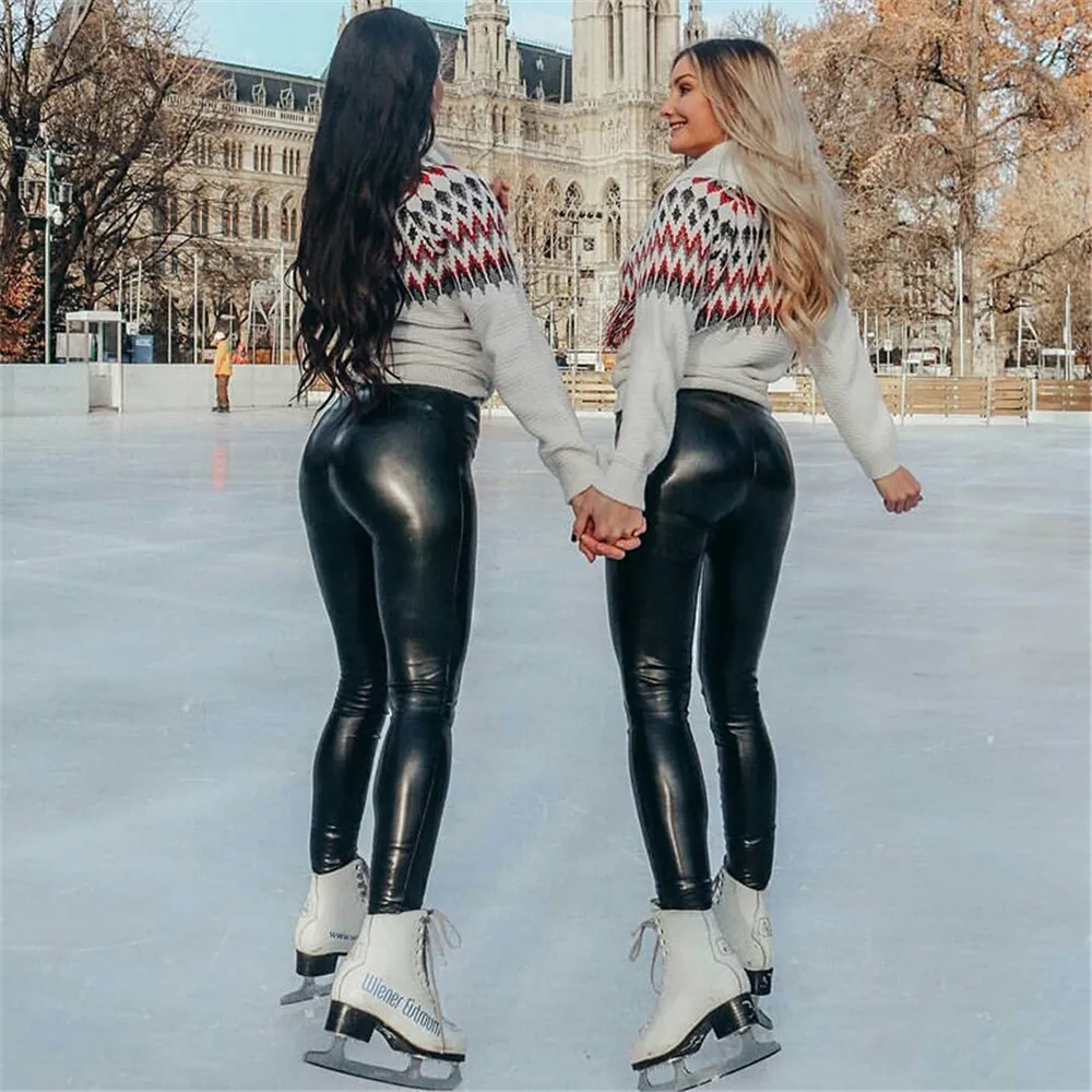 Женские осенние и зимние узкие брюки с высокой талией женские колготки из искусственной кожи теплые штаны-карандаши плотные штаны S-5XL