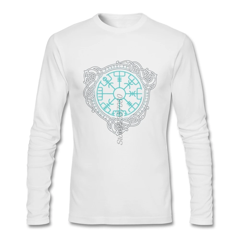 Викинги Футболка хлопок с длинным рукавом Пользовательские Vegvisir Мужская футболка Pop Crazy мужские рубашки - Цвет: Белый
