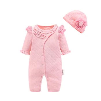 

White Pink Baby Girl Romper Jumpsuit With Hat 2020 Autumn Winter New Baby Bodysuits