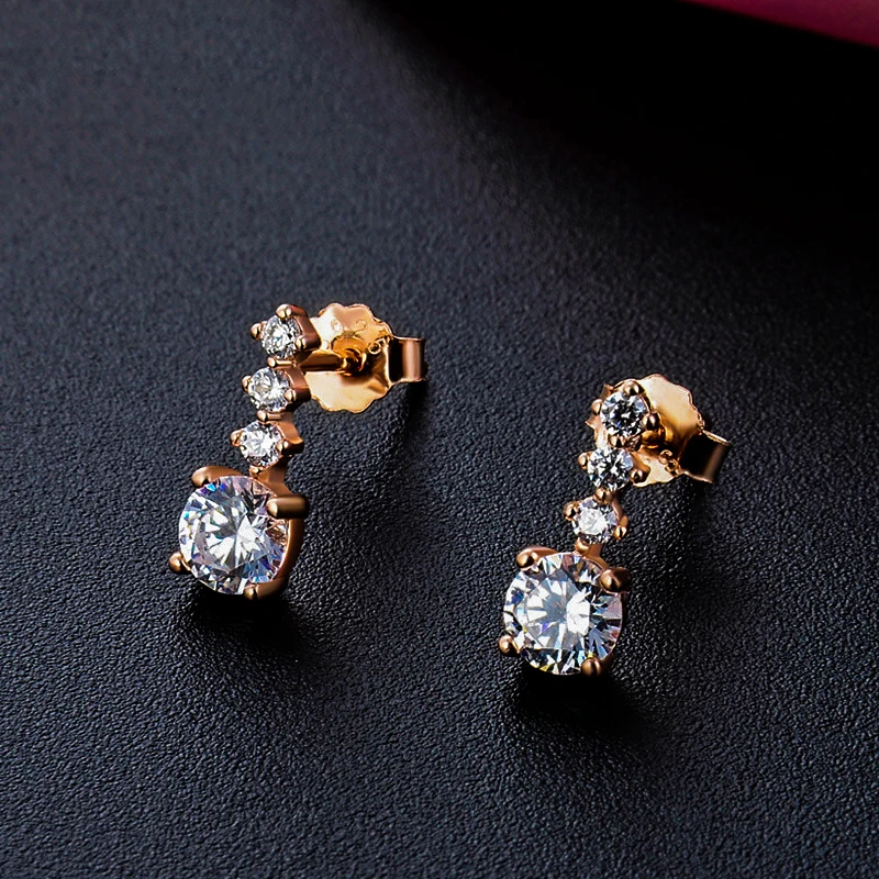 Милые женские лабораторный алмаз круглые серьги гвоздики Настоящее серебро 925 проба серьги из розового золота для женщин Boho Love свадебные серьги