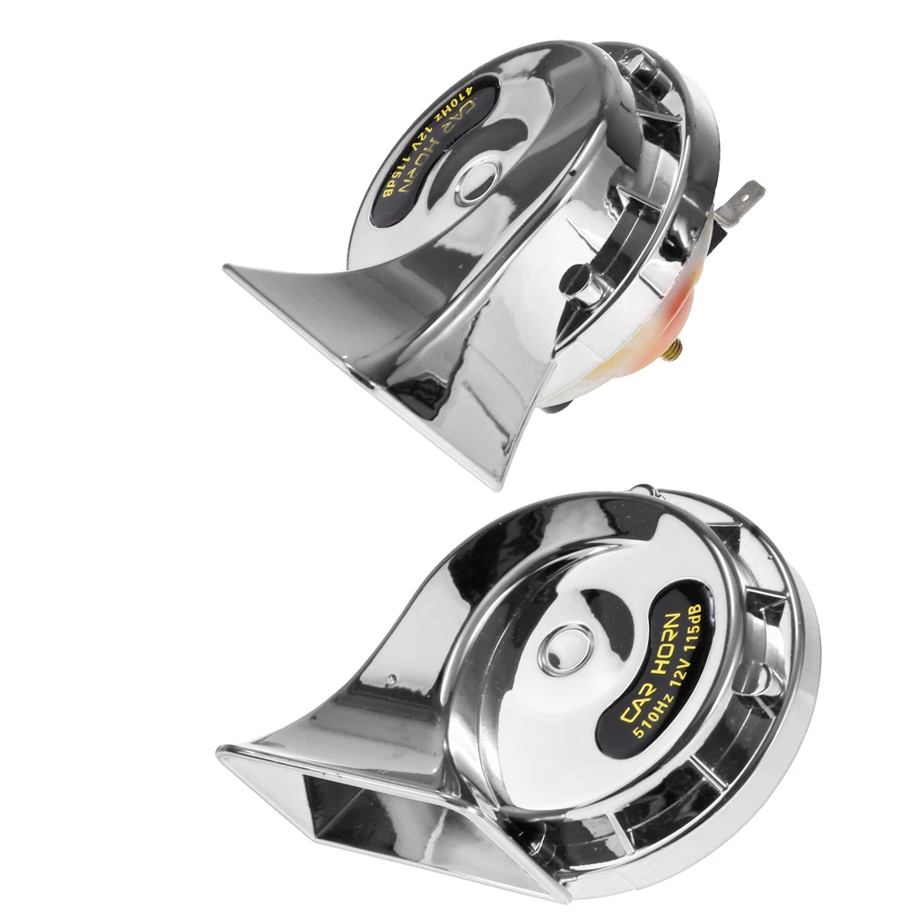 2Pcs Electric Air Snail Horn 12V 115dB Dual-tone General Fit For Car Silver