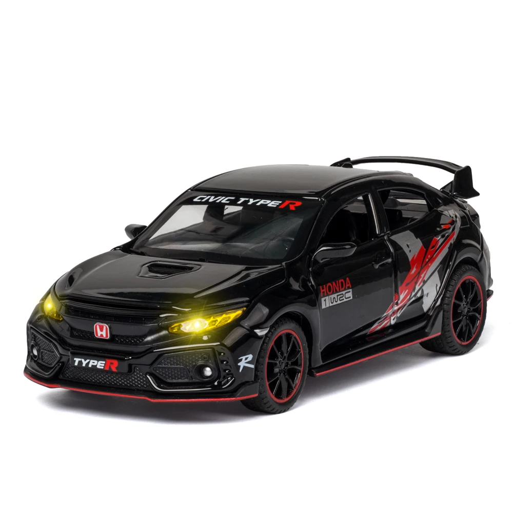 

1:32 New Honda Civic TYPE-R Car Zinc Alloy Toy Car Metal Diecast Vehicle Sound Light Cars Collection Model Childrens Gifts Toys