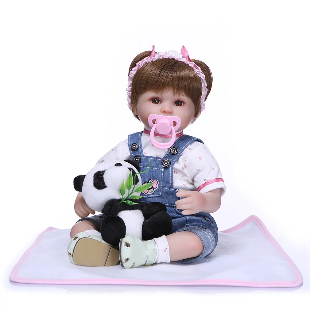 16 дюймов мягкий силиконовый светильник для новорожденных, набор для волос, джинсовые комбинезоны, куклы, тканевая кукла, милая и креативная Детская кукла для детей - Цвет: Многоцветный
