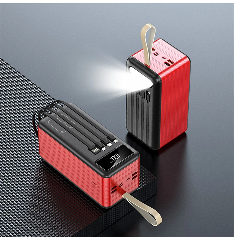 80000mAh Power Bank Built in 4 Cables Portable Charger LED Display Four USB Powerbank External Battery Pack Power Bank Poverbank charmast Power Bank