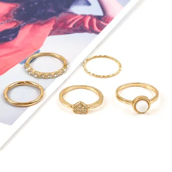 

5-piece Combination Joint Ring European And American Fashion Charm Trend Gold Pearl Heart Female Ring Wholesale Sales Women's