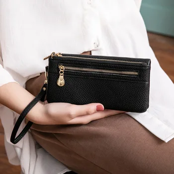 

Fashion Women Wallets Dull Polish Leather Wallet Double Zip long Clutch Purse Wristlet Portefeuille Handbags Carteira Feminina