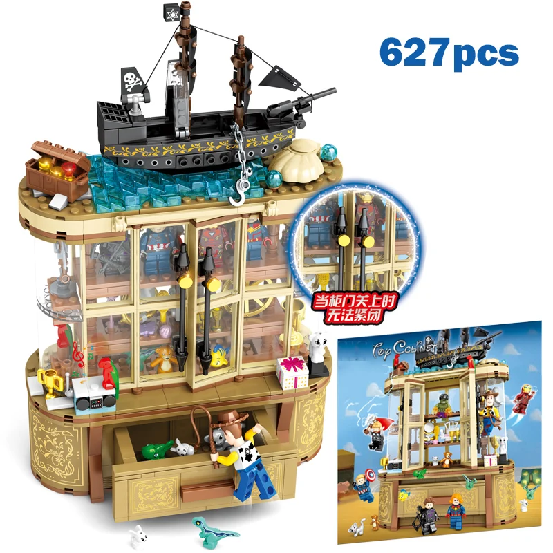 

Creator MOC 627pcs Toy Cabinet Story 4 Mini Iron Man Hulk Thor Figures Compatible legoinglys Building Blocks Bricks Toys For Kid