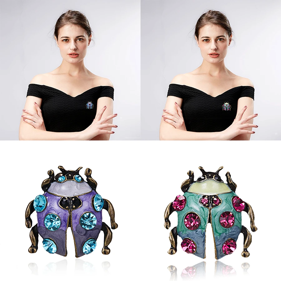 Ручная работа масляные Броши с насекомыми Модные животные стразы божья коровка