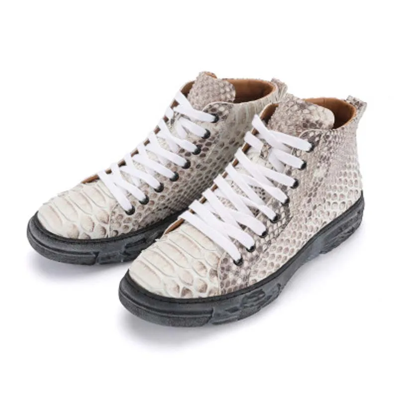 

baoduli new men Tooling shoes tide lace-up non-slip breathable Genuine Python leather Men's shoes Python skin High help shoes