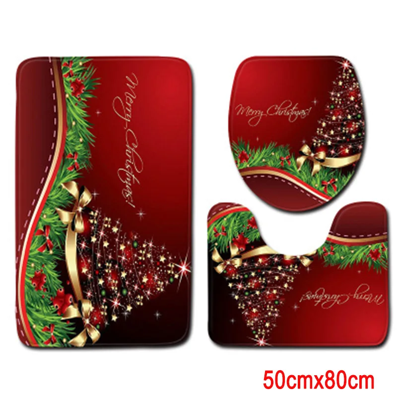 50cmx80cm Рождественский коврик для туалета из 3 предметов комбинация ковриков Санта Рождественские коврики для ванной FP8 - Цвет: 50cmx80cm