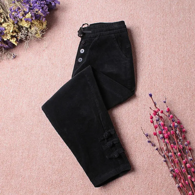 3XL винтажные вельветовые шаровары женские большие размеры теплые брюки женские повседневные свободные вельветовые брюки с высокой талией Pantalon Mujer Q2007 - Цвет: Black pants