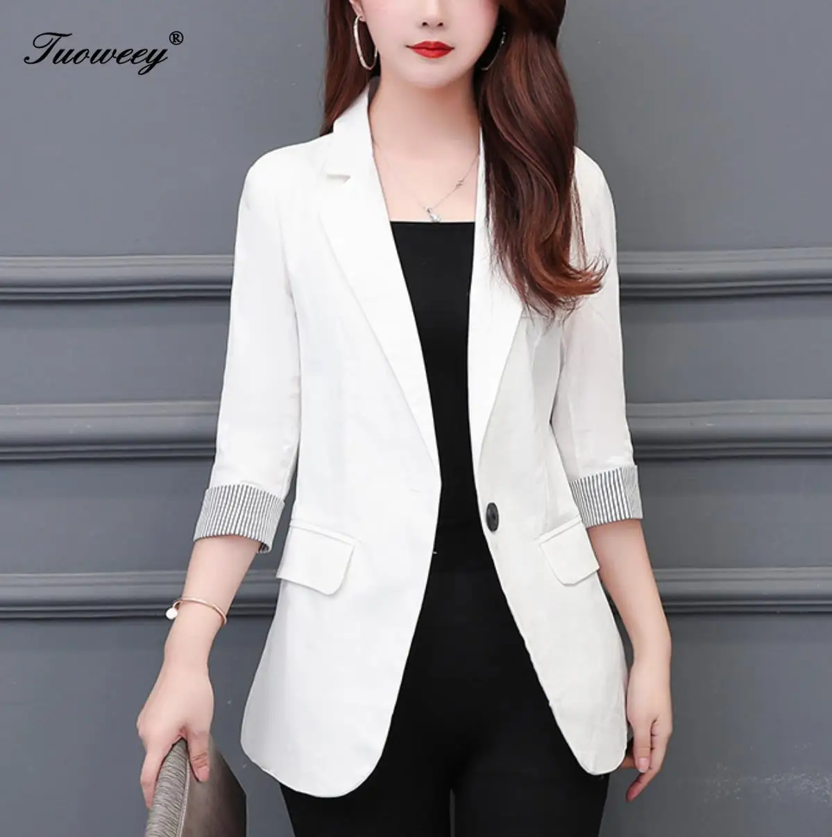 US Women Slim Casual Suit Blazer Coat Jacket OL Office Work Long Sleeve Outwear