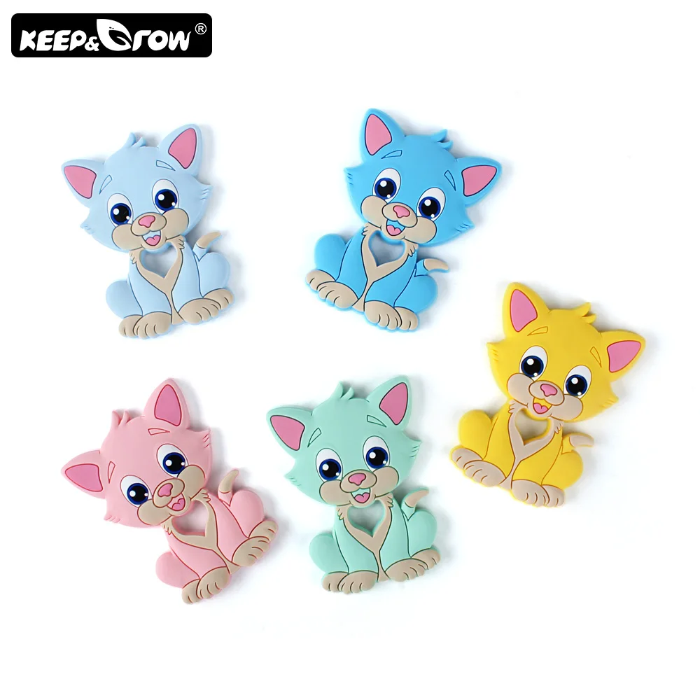 

Keep&Grow 1pc Cartoon Baby Teethers Rodent Cat Silicone Teether DIY Teething Necklace Pacifier Clip Silicone Beads Baby Products