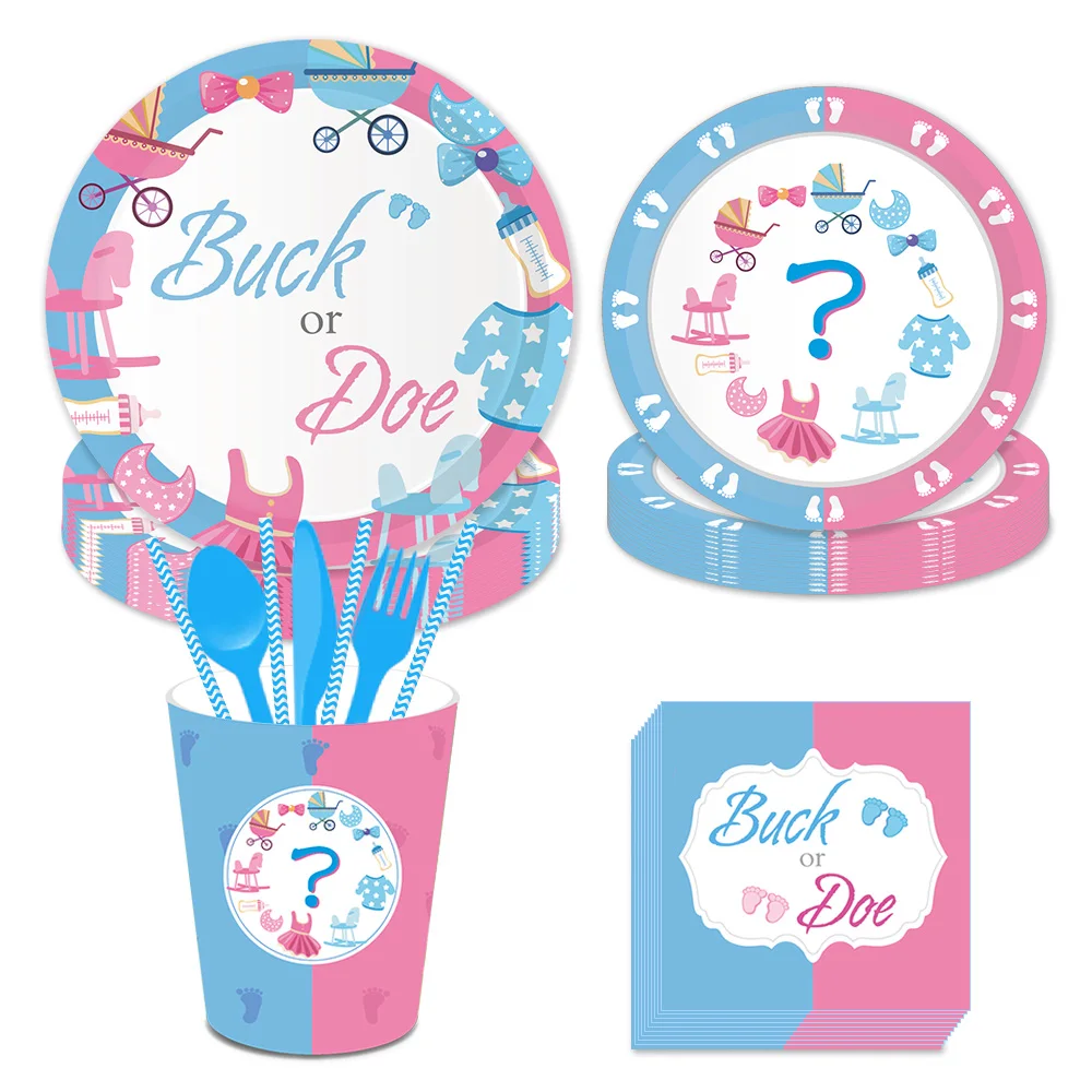 Blue Or Pink Gender Reveal Party Buck or Doe Theme Decoration Baby Shower Tableware Sets Parties Favors Supplies | Дом и сад