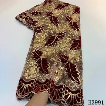 

Nigeria Velvet Fabric 2020 High Quality Lace With Sequins Lace African Tulle Net Lace Fabric Mesh For Wedding Dress HJ3991
