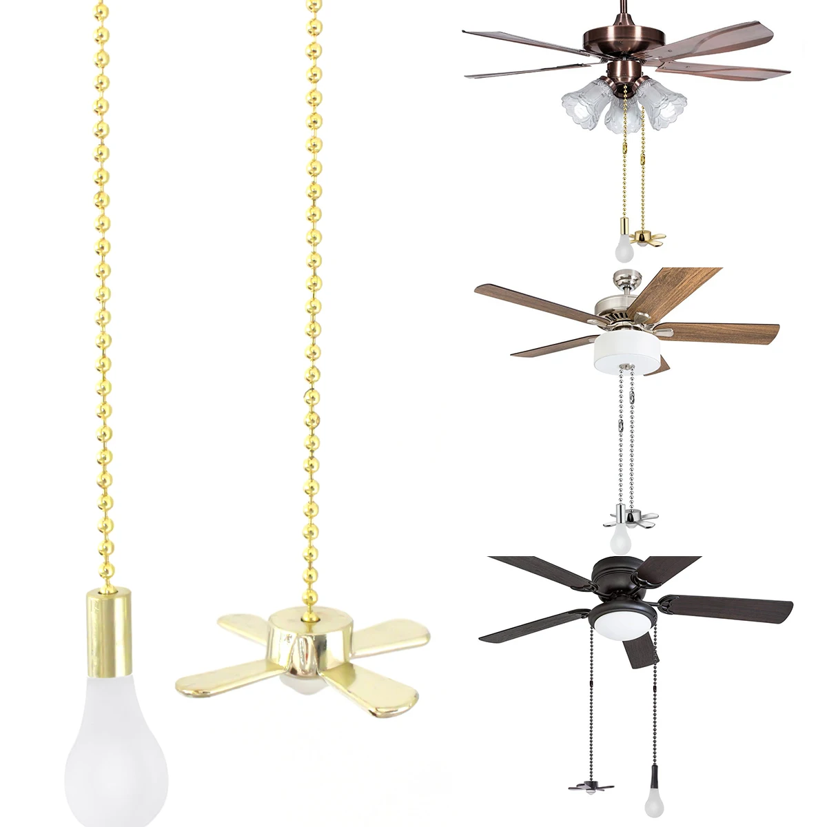 2PCS Ceiling Fan Pull Chain Beaded Chain Fan Pulls Set With Connector Metal Material Durable Home Decorative Ornament