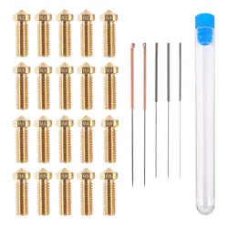 Kit de buses en laiton pour extrudeuse supplémentaire, 20 pièces, V6, 0.2mm 0.4mm 0.6mm 0.8mm, 1.75mm, Filament avec aiguilles de nettoyage de buse 