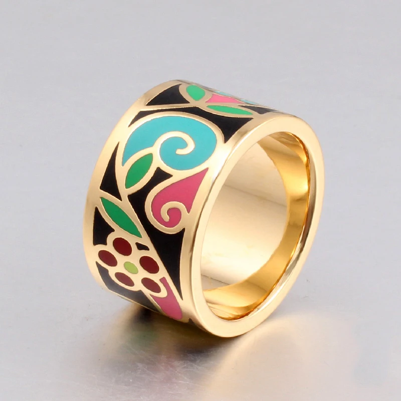 Новое поступление кольцо с эмалью в виде цветка золотого цвета 1,3 см большие кольца для женщин этнические ювелирные изделия из нержавеющей стали подарок матери - Цвет основного камня: JZ13-16-A
