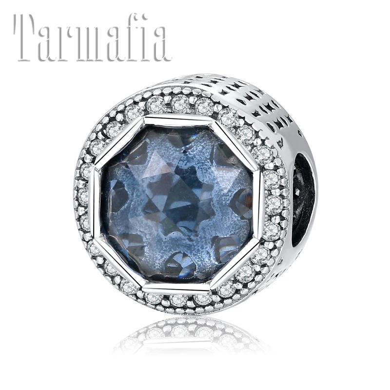 Мода DIY 925 стерлингового серебра Круглый дым голубой фианит бисера Подходит Pandora браслет, изготовление ювелирных изделий из драгоценных камней