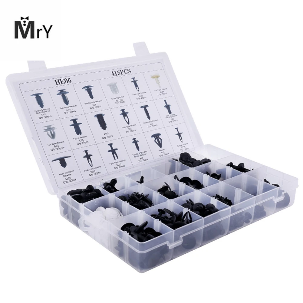 415pcs Plastic Car Clips Rivets Fastener Fender Bumper Push Pin Clip Panel Body Interior Retainer Plastic Clips Assortment Kit