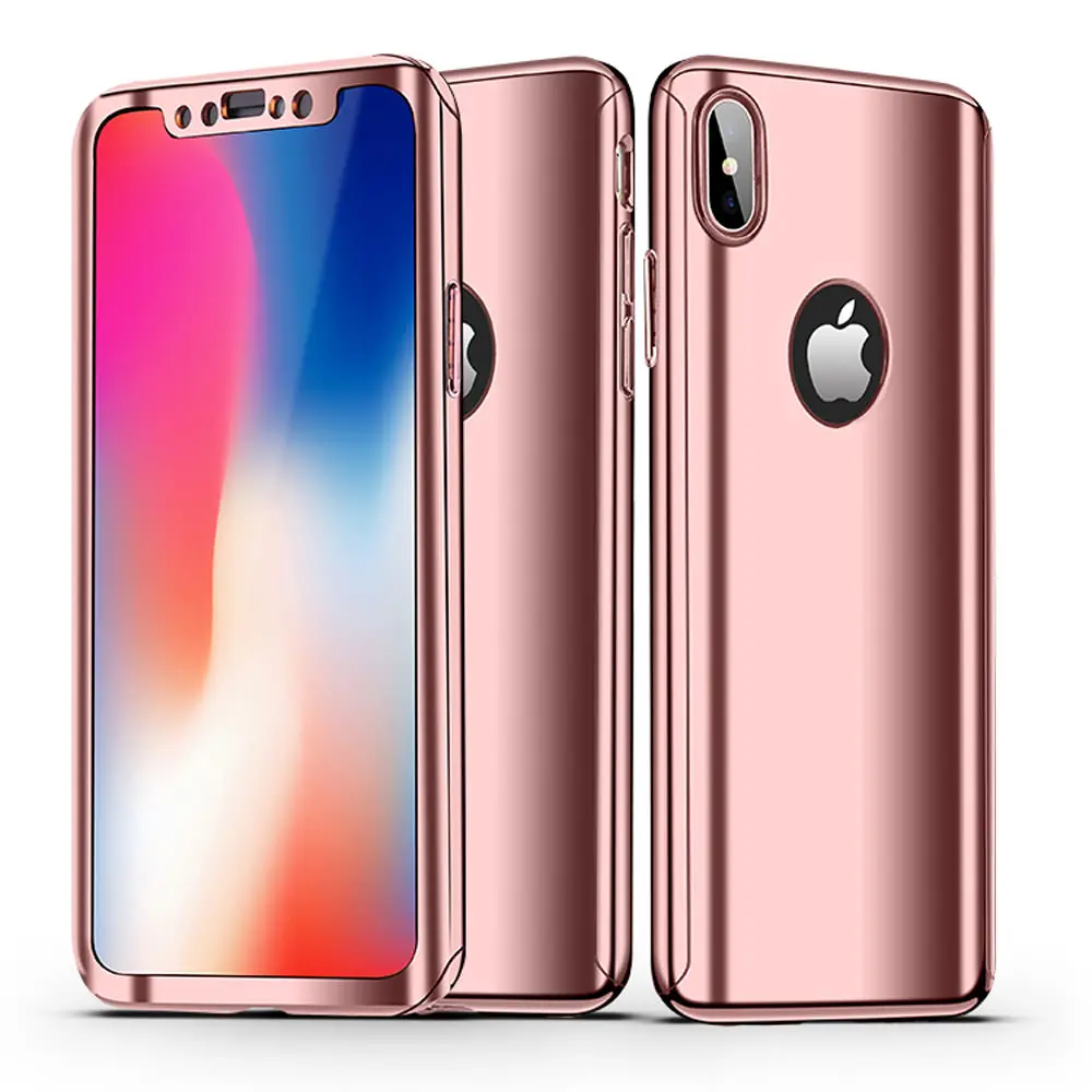

L-FADNUT Toughened Film Glossy Mirror Case For iPhone X Xr Xs Max 8 7 6 6S Plus 5 5S SE Slim Back Shell 360 Shockproof Fundas